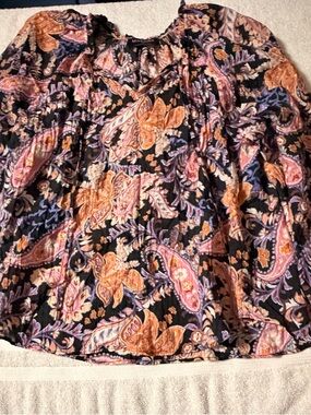 MINKPINK Black A-Line Skirt with Pink & Orange Paisley